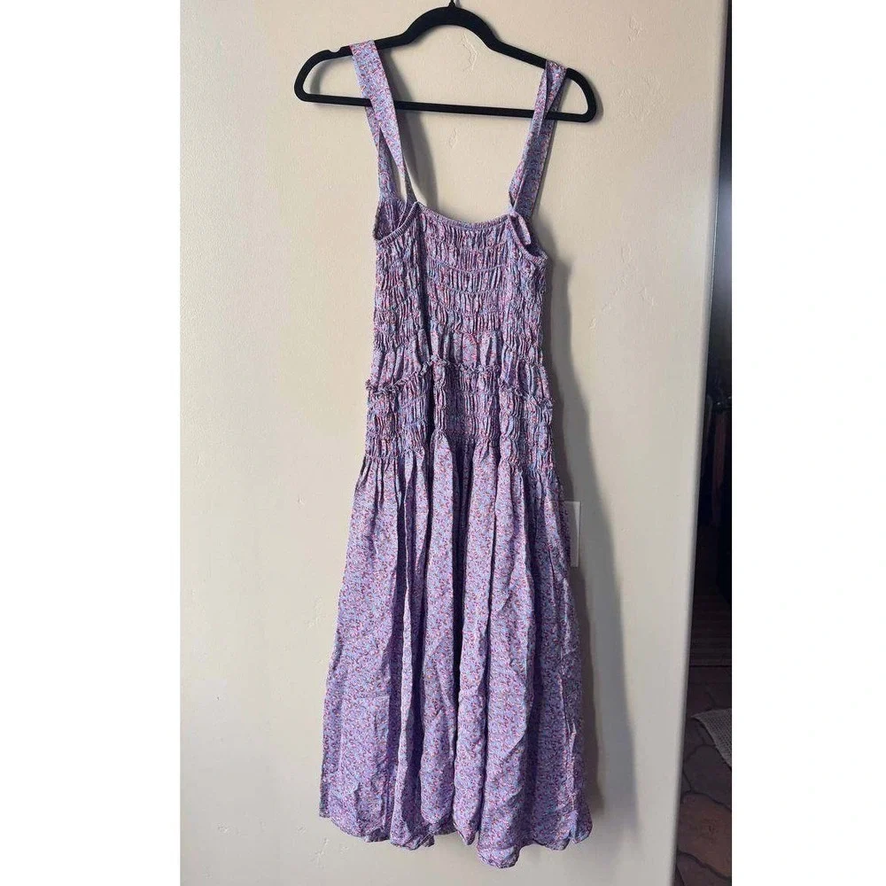 J Crew Floral Smocked Midi Dress Summer Fields Print Boho Resortwear Coquette M